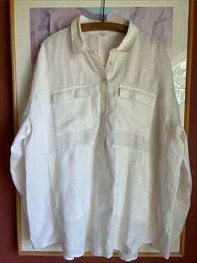 Trenery 100% Linen White Luxury Tunic Blouse NWOT, Size XXL